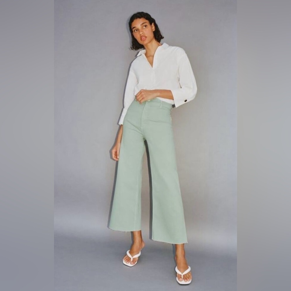 Zara Marine Straight Wide Leg Jean in Mint size 2